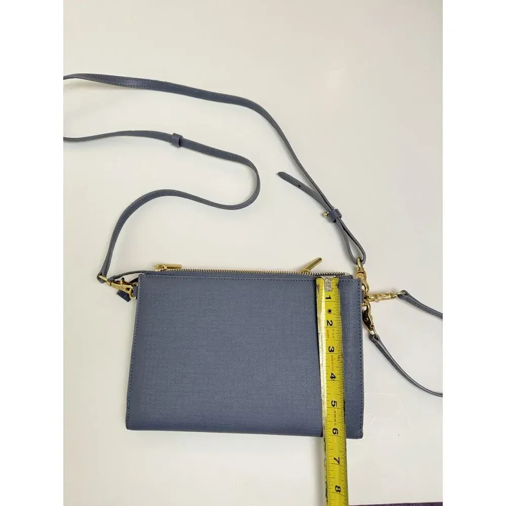 Dagne Dover Double Zip Crossbody in Dusty Blue with Gold Hardware